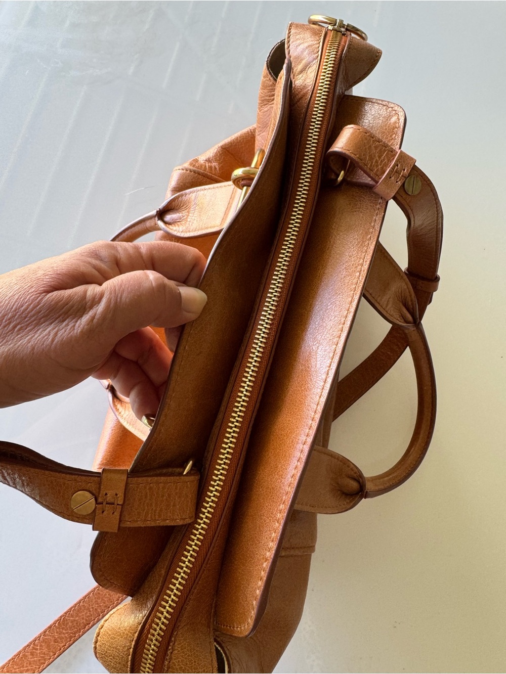 See By Chloe Cognac Brown Leather Satchel with Gold Accents - Picture 11 of 14